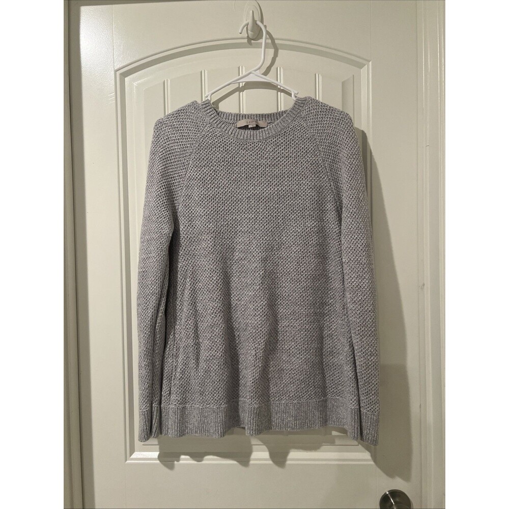 LOFT Women's Size M Tunic Sweater Gray Split-Back Long Sleeve Cotton Blend Knit
